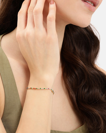 Gold Plated CZ Color Accent Adjustable Bracelet