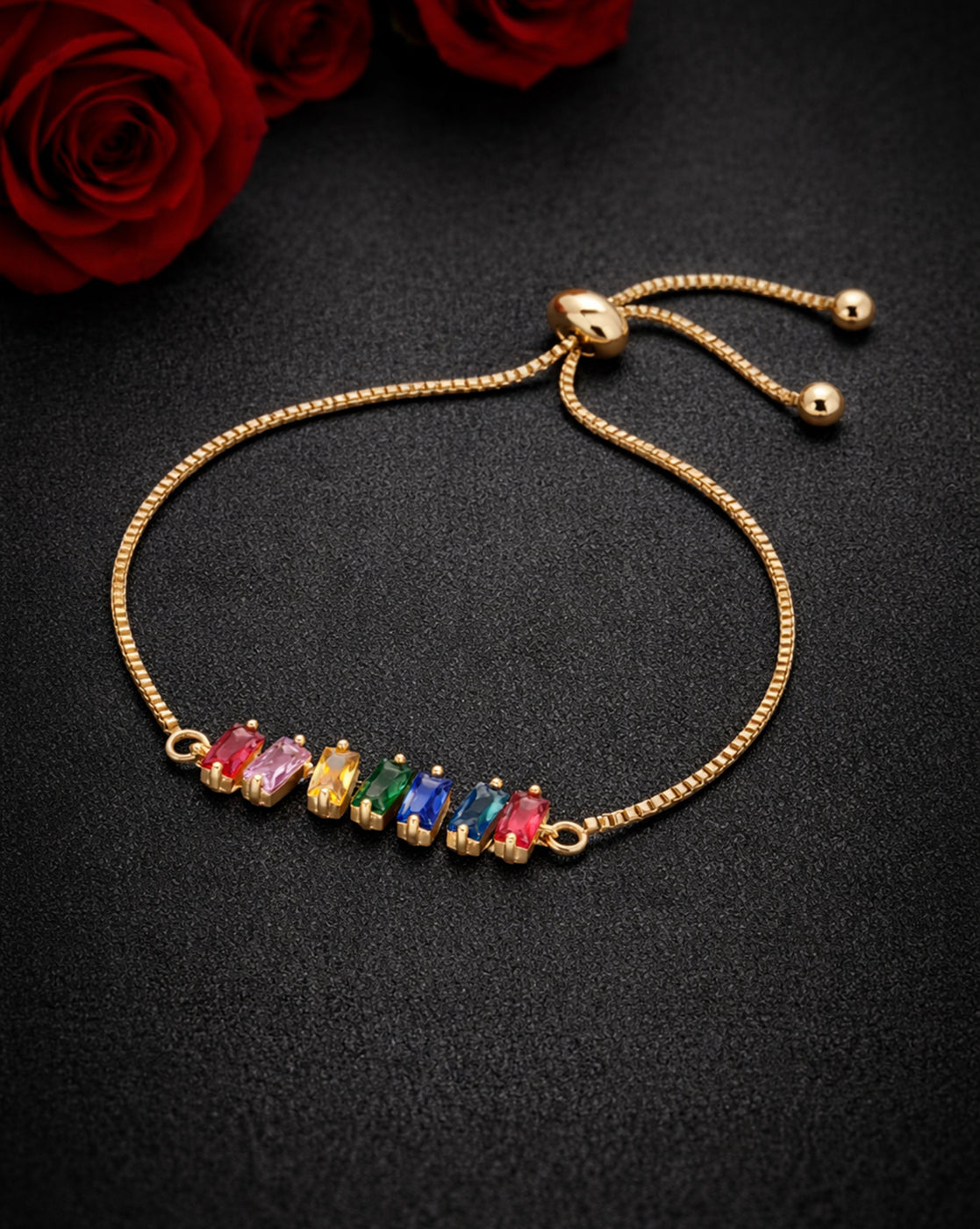 Gold Plated CZ Color Pop Crystal Adjustable Bracelet