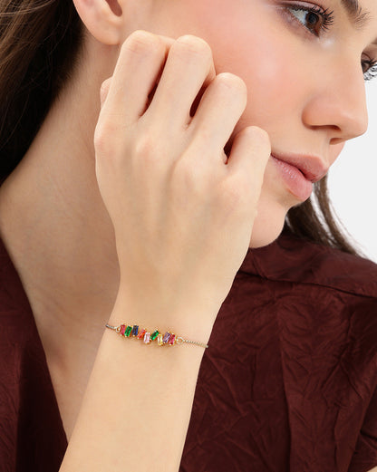 Gold Plated CZ Color Pop Crystal Adjustable Bracelet