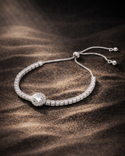 Silver Plated CZ Adjustable Charm Bracelet
