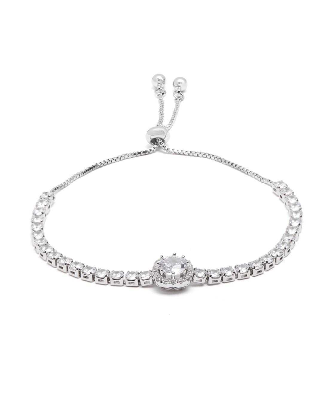 Silver Plated CZ Adjustable Charm Bracelet