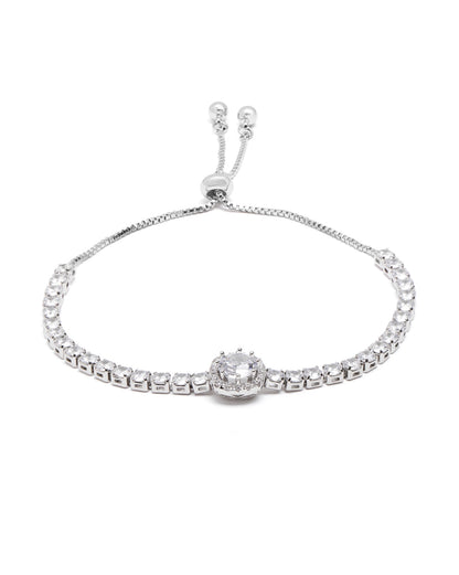 Silver Plated CZ Adjustable Charm Bracelet