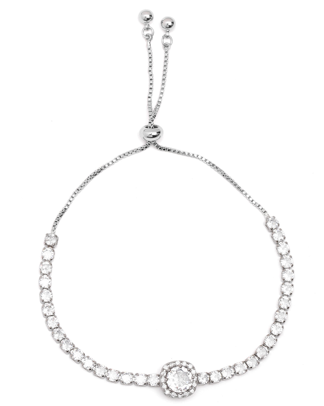 Silver Plated CZ Adjustable Charm Bracelet