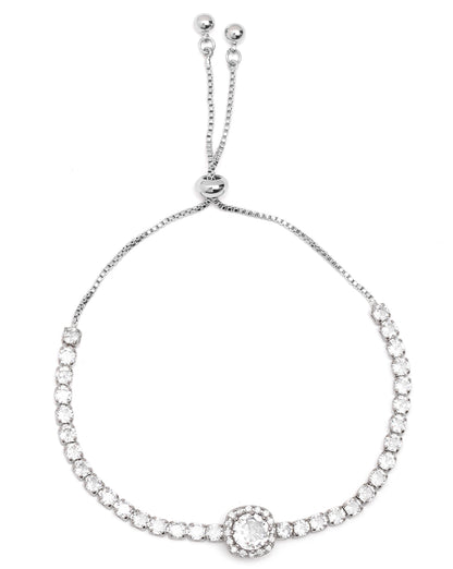Silver Plated CZ Adjustable Charm Bracelet