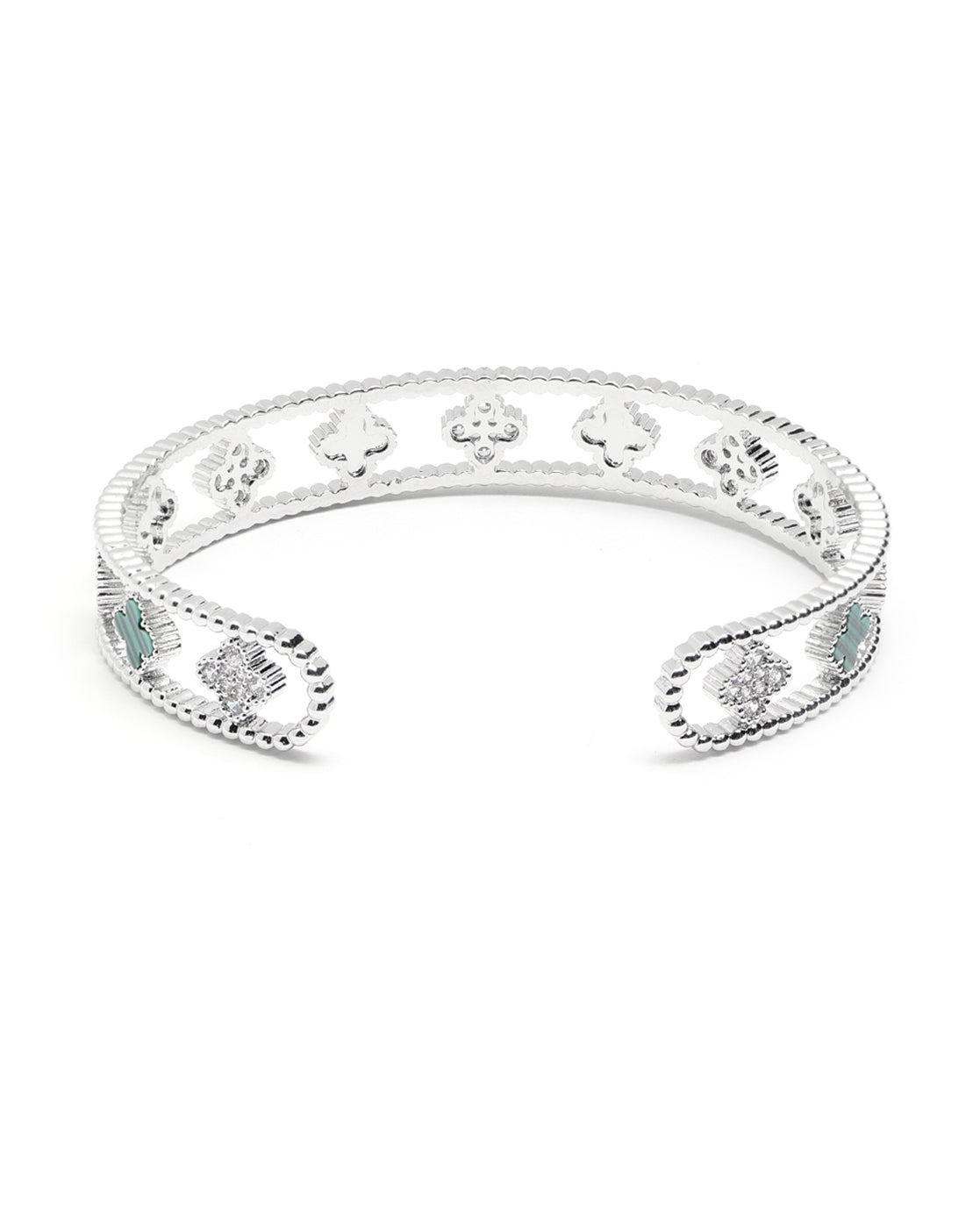 Premium Silver-Plated CZ Clover Cuff Bracelet