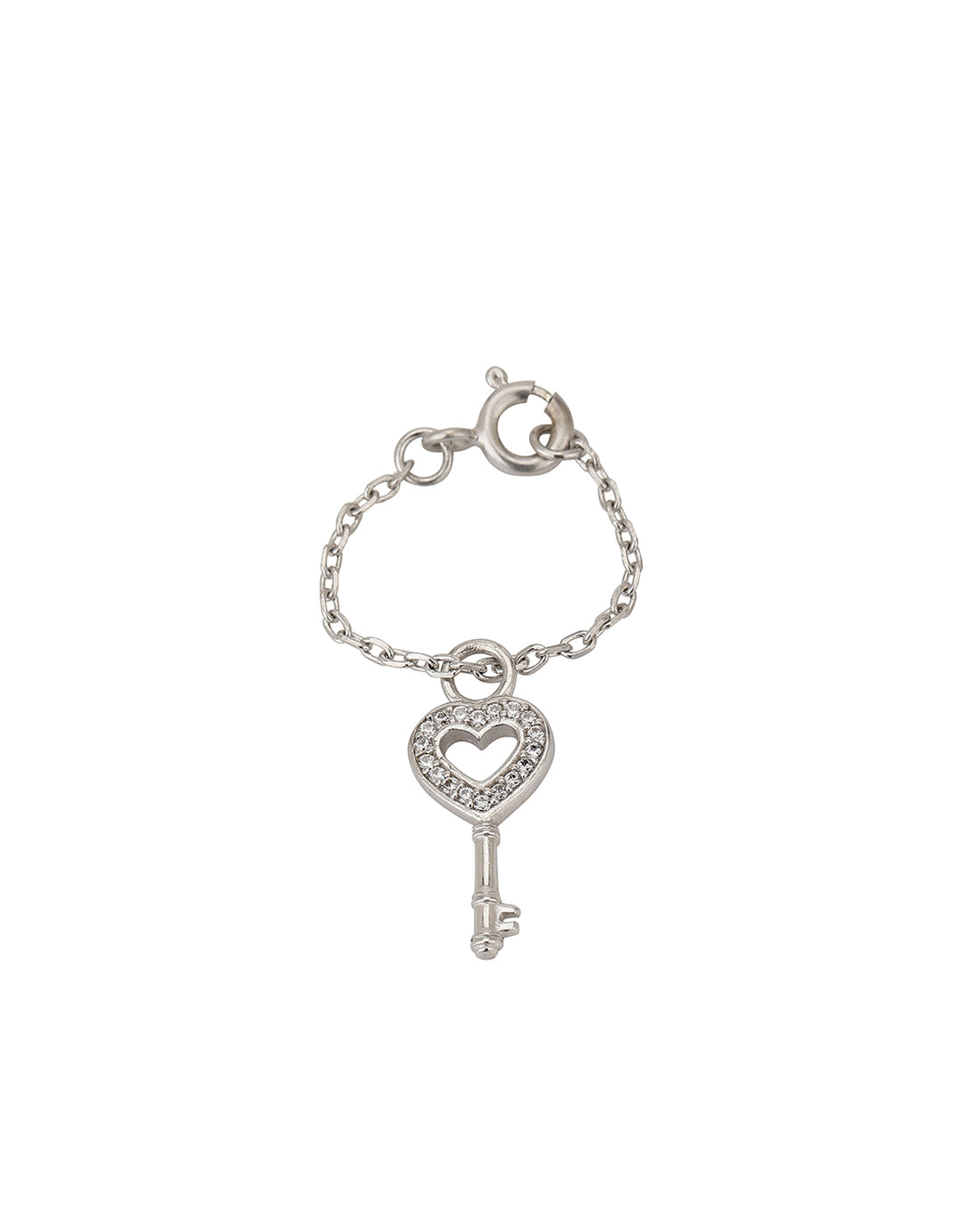 Carlton London Rhodium-Plated Silver-Toned Cz Studded Heart-Key Shape Watch Charm For Women