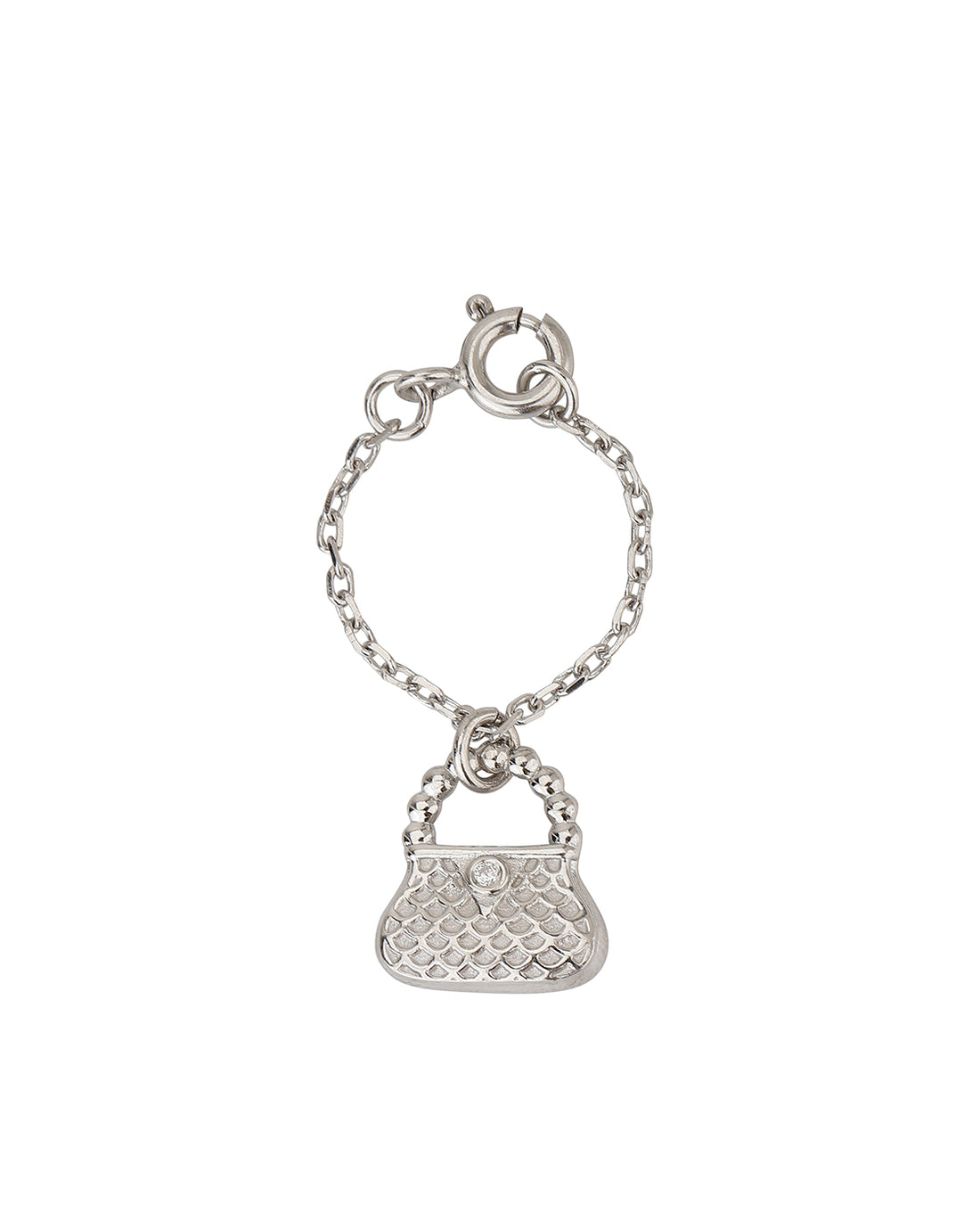 Carlton London Rhodium-Plated Silver -Toned Cz Studded Purse Shape Watch Charm For Women