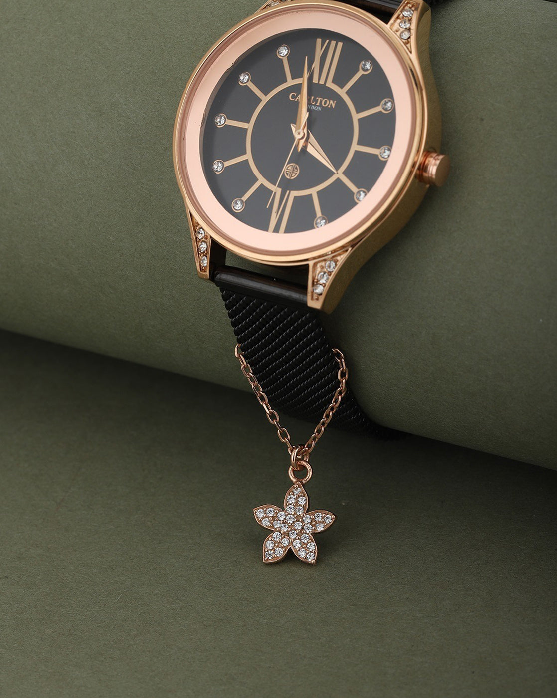 Carlton London Rose Gold Plated Cz Studded Flower Shape Watch Charm Fo –  Carlton London Online