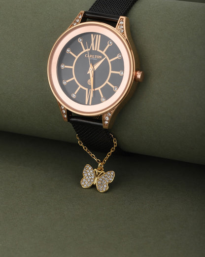 Carlton London Gold Plated Cz Studded Butterfly Shape Watch Charm For Women