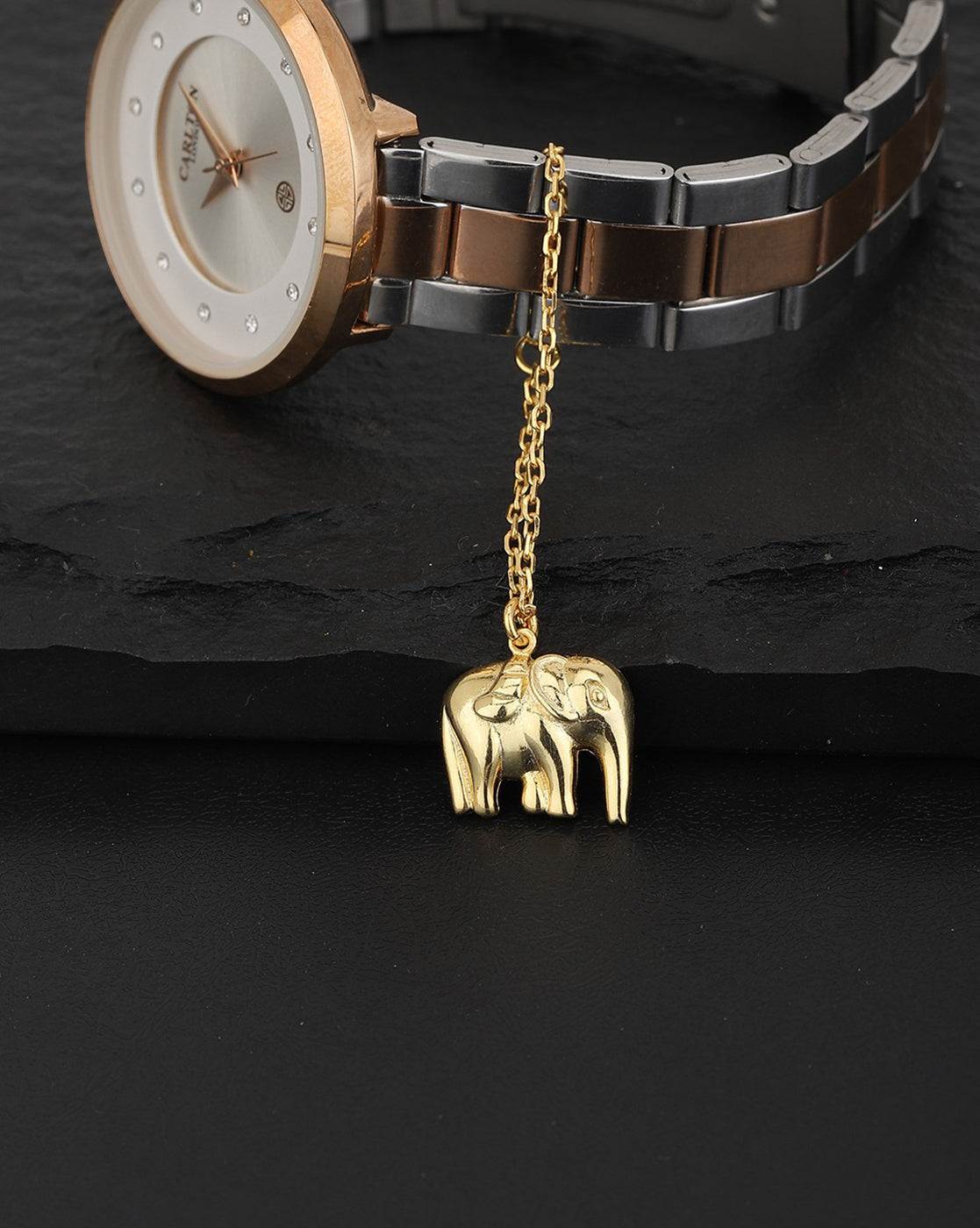 Carlton London Gold Plated Elephant Shape Non-Studded Watch Charm For Women