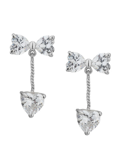 Carlton London Rhodium Plated Heart Drop Earring With Dangling Cz Stone