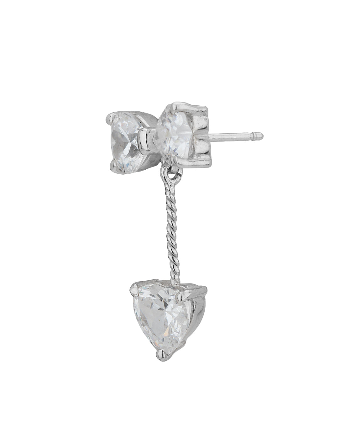 Carlton London Rhodium Plated Heart Drop Earring With Dangling Cz Stone