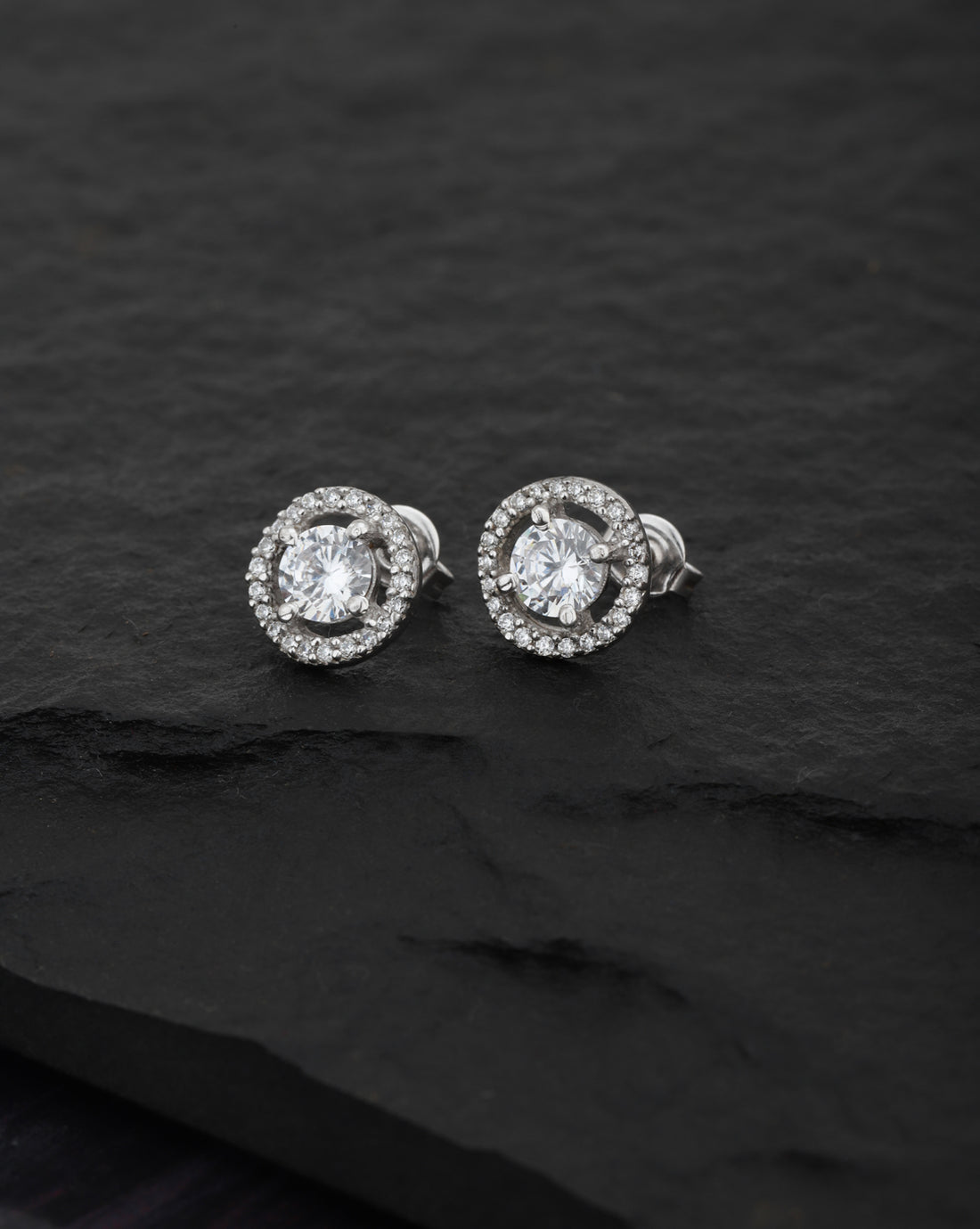 Carlton London Rhodium Plated Cz Circular Stud Earring For Women