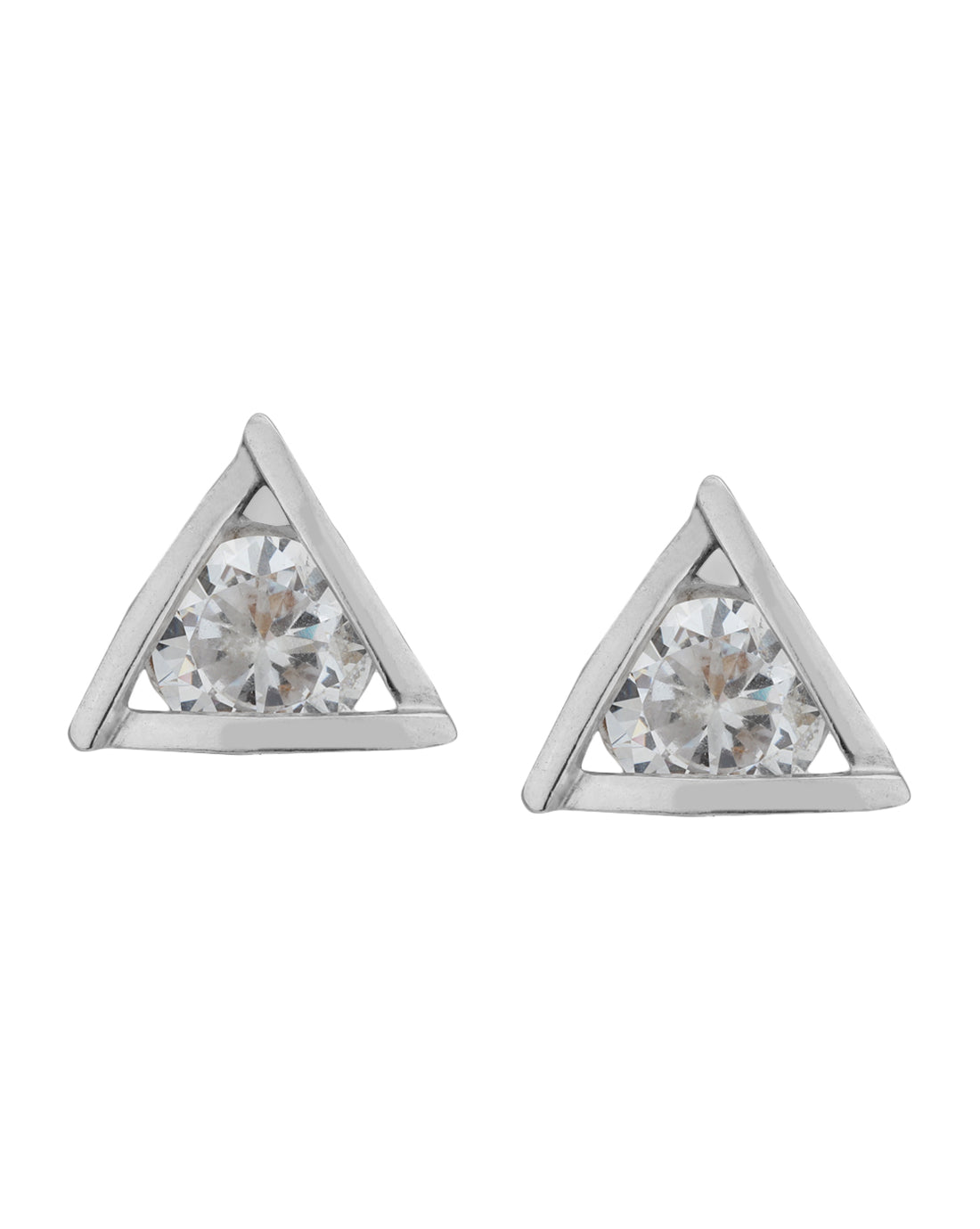 Carlton London Rhodium Plated Cz Triangular Stud Earring For Women
