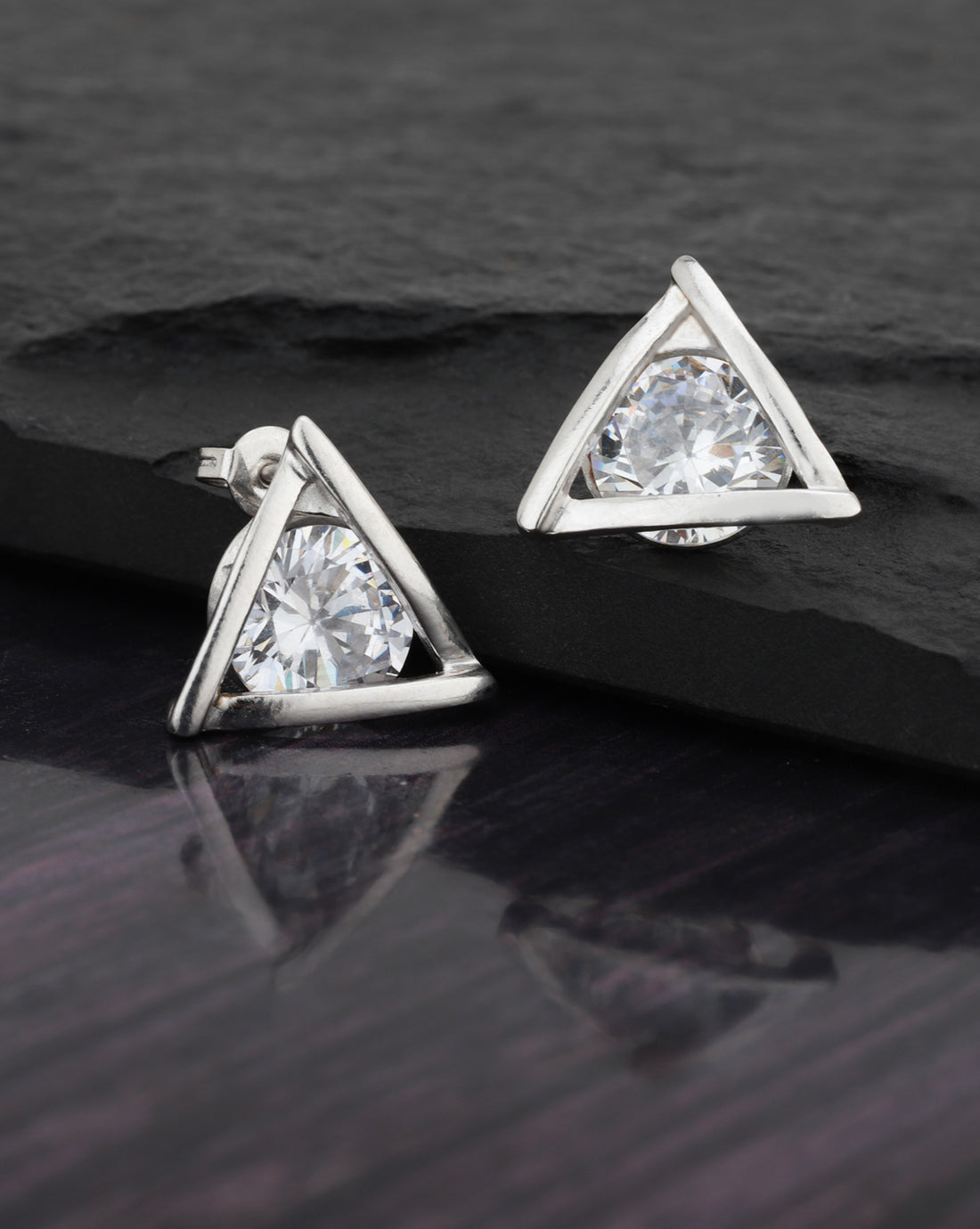 Carlton London Rhodium Plated Cz Triangular Stud Earring For Women