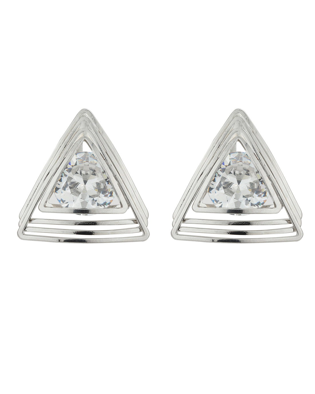 Carlton London Rhodium Plated Cz Triangular Stud Earring For Women