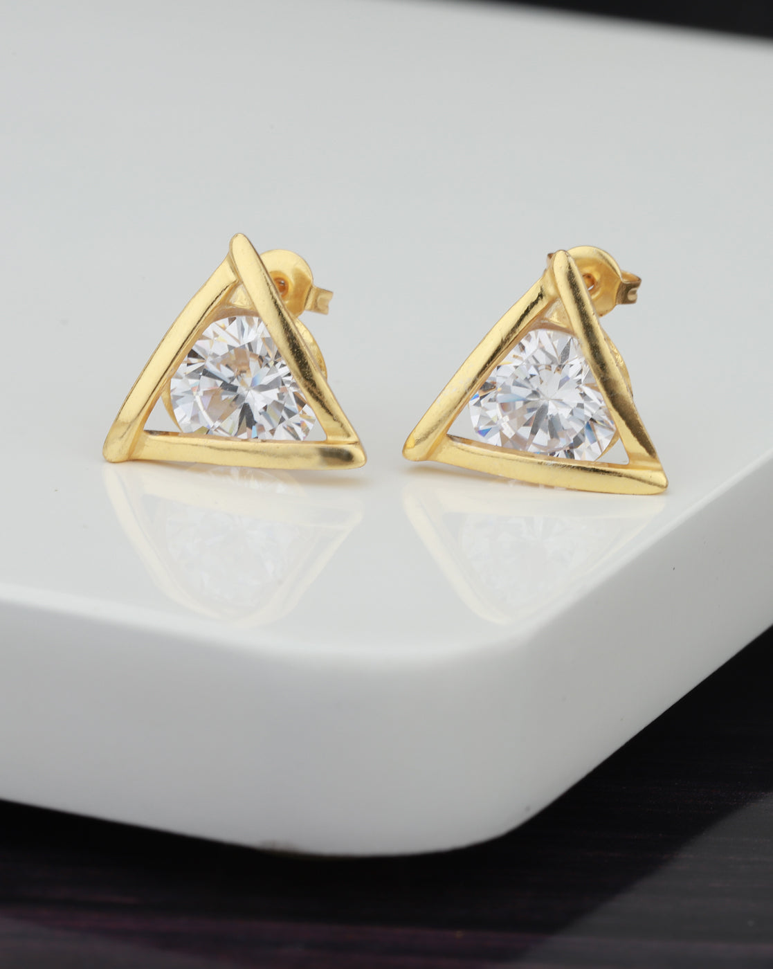 Carlton London Gold Plated Cz Triangular Stud Earring For Women