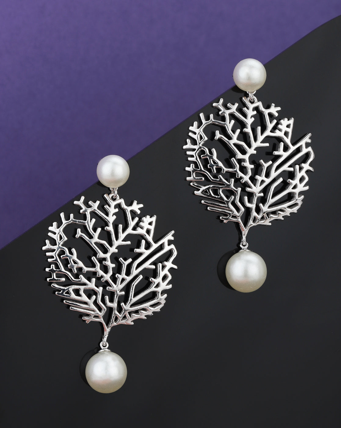 Carlton London Rhodium Plated White Pearl Withtree Drop Earring For Women