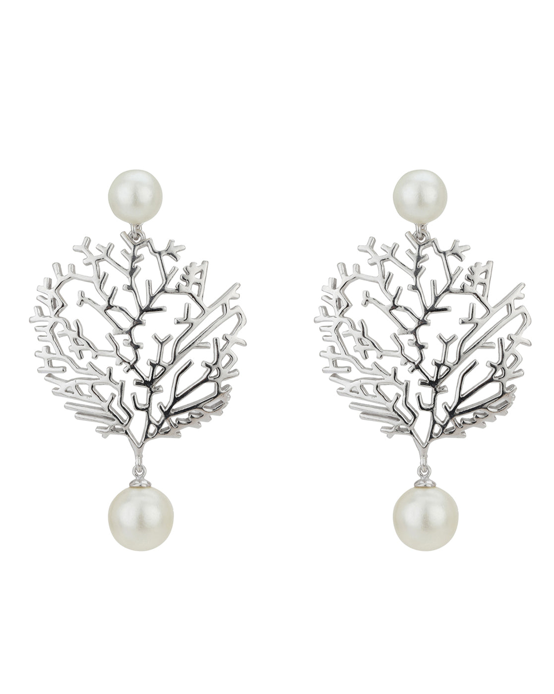 Carlton London Rhodium Plated White Pearl Withtree Drop Earring For Women