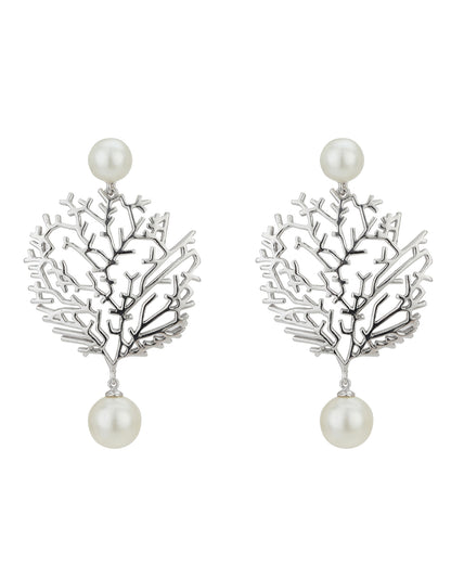 Carlton London Rhodium Plated White Pearl Withtree Drop Earring For Women