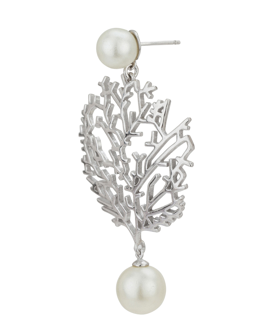 Carlton London Rhodium Plated White Pearl Withtree Drop Earring For Women