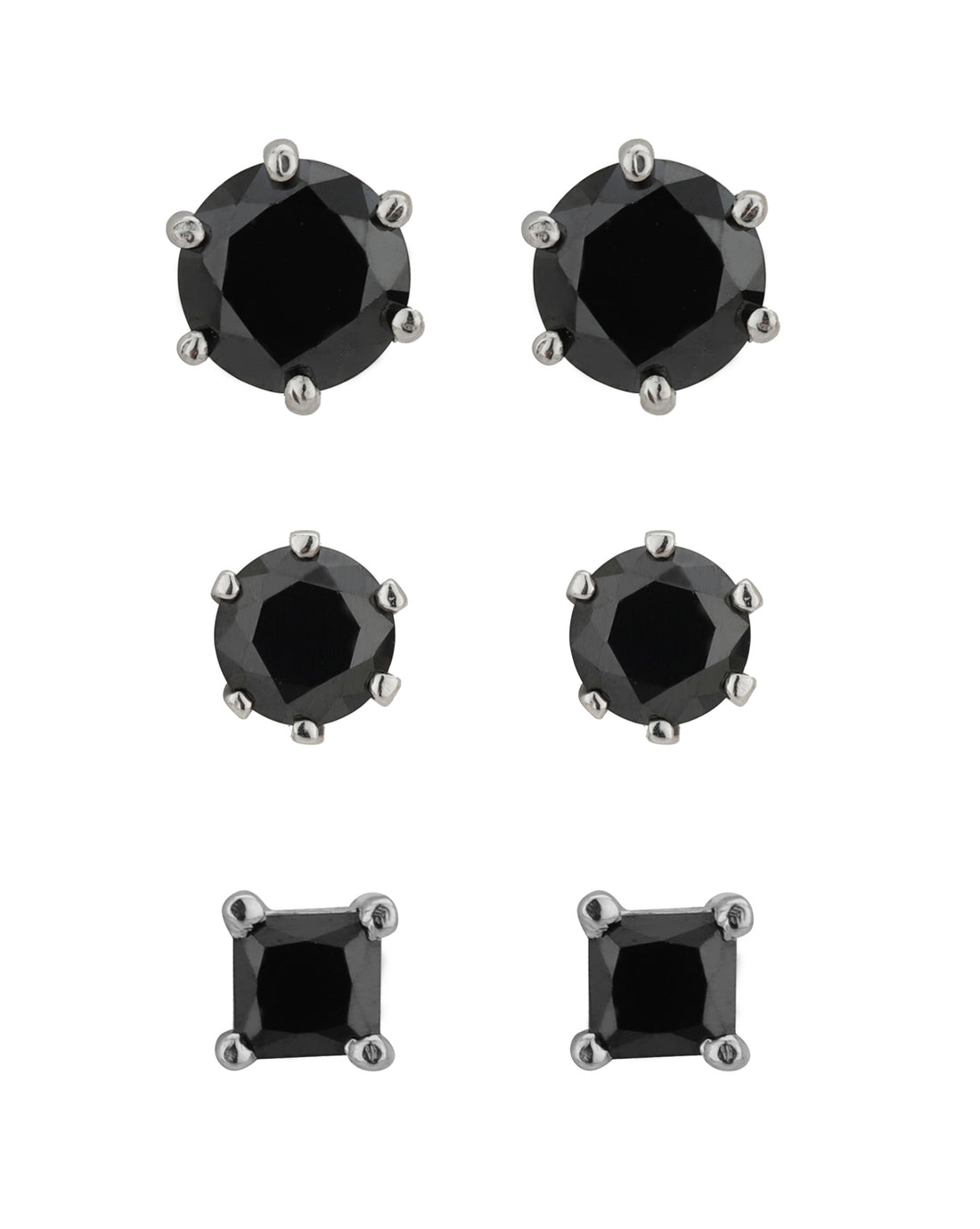 Carlton London Rhodium Plated Set Of 3 Black Cz Geometric Stud Earring For Women