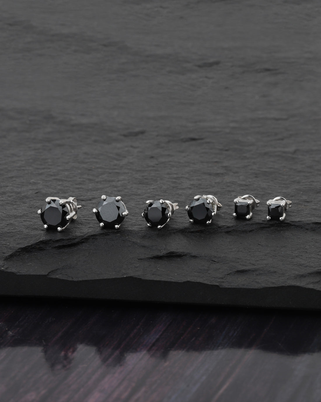 Carlton London Rhodium Plated Set Of 3 Black Cz Geometric Stud Earring For Women