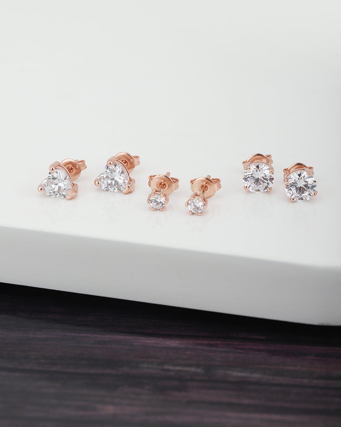 Carlton London Set Of 3 Gold Plated Cz Stud Earring For Women