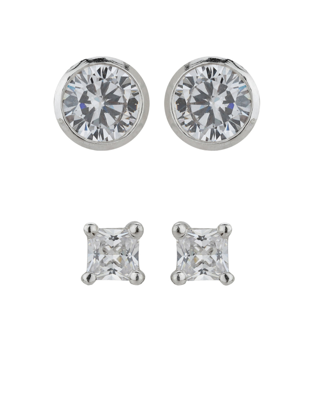 Carlton London Set Of 2 Rhodium Plated  Cz Stud Earring For Women