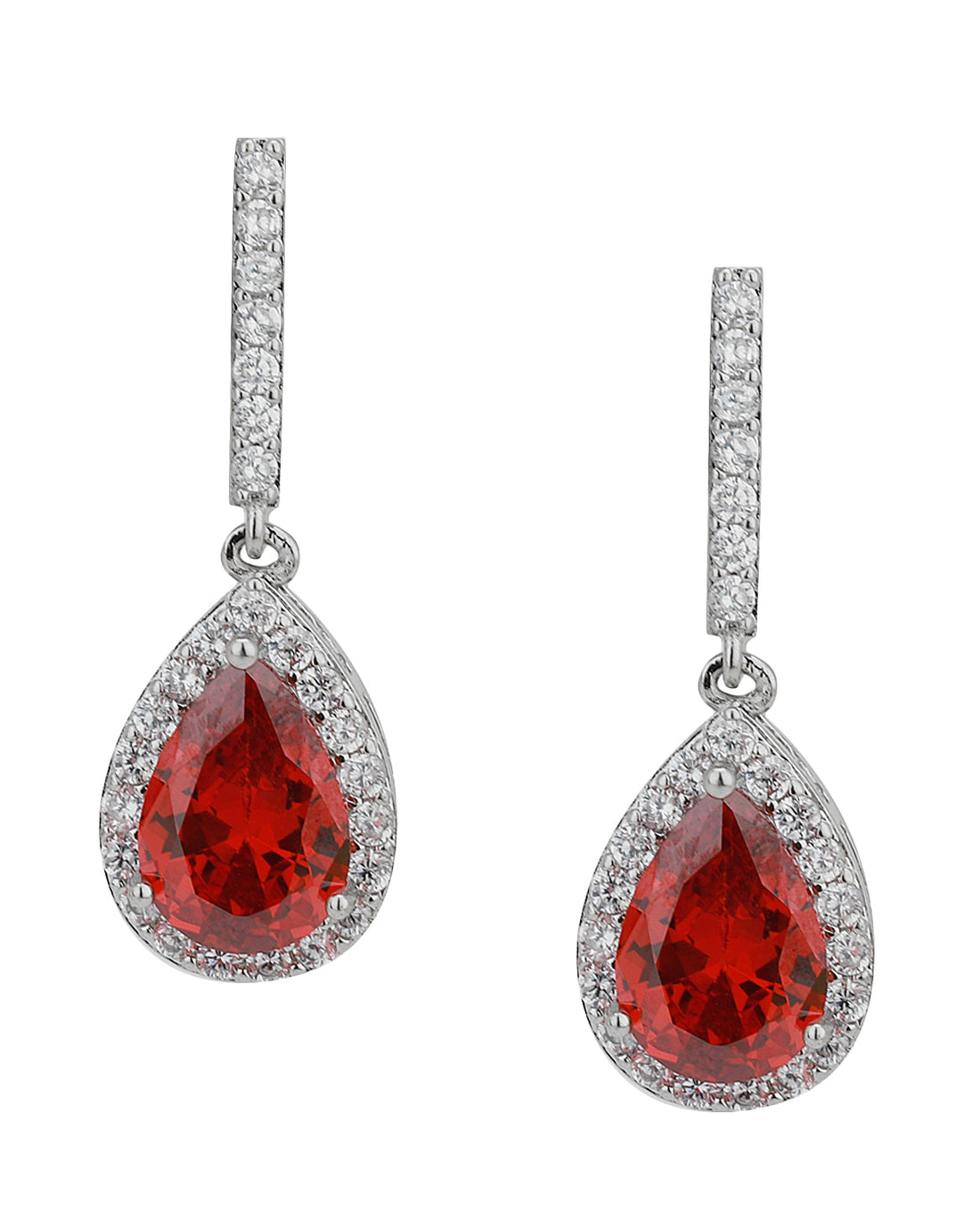 Carlton London Rhodium Plated Teardrop Red Cz Drop Earring For Women