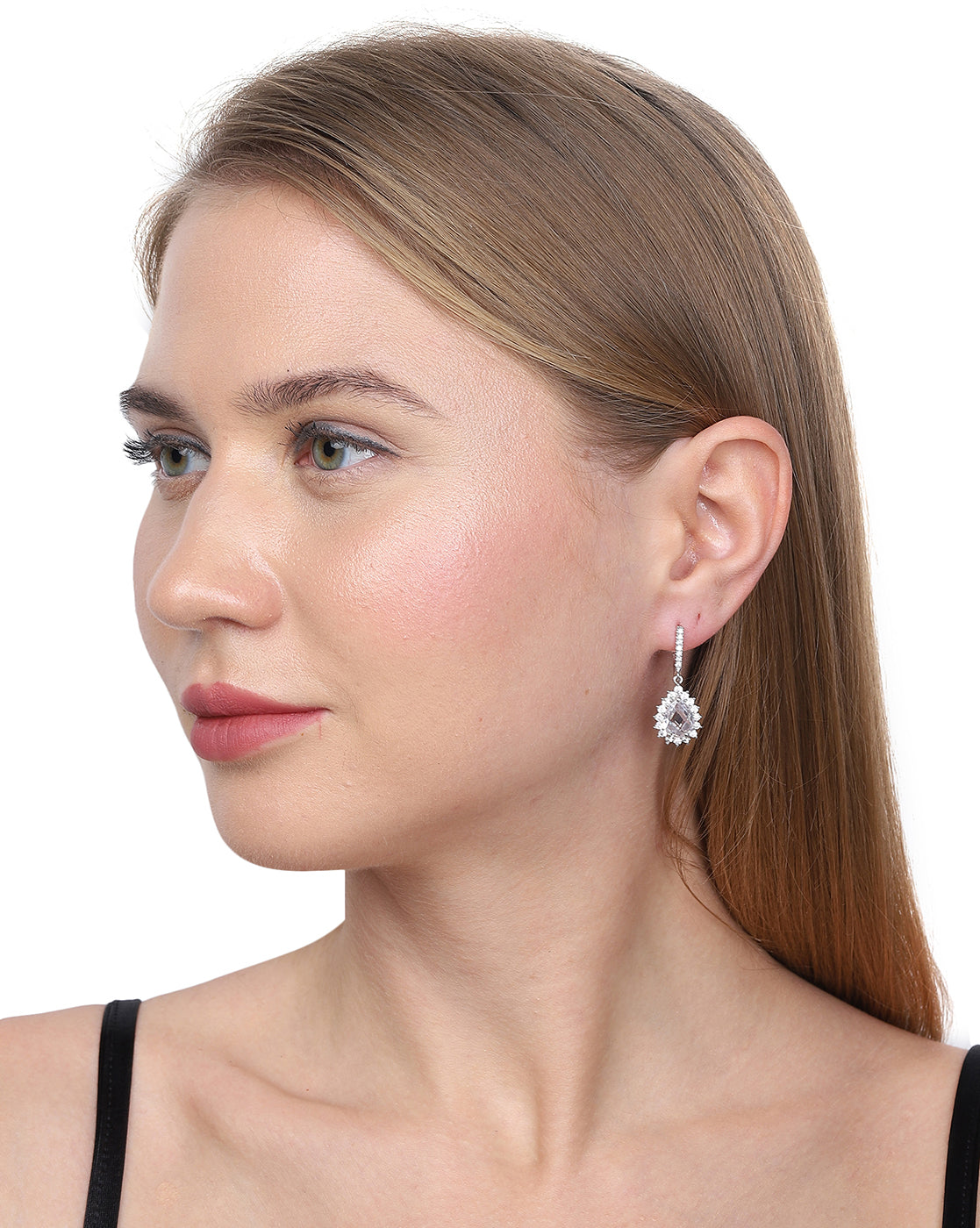 Carlton London Rhodium Plated Cz Teardrop Drop Earring For Women