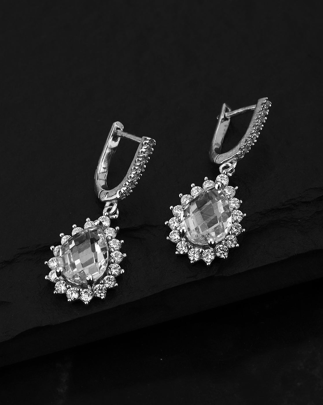 Carlton London Rhodium Plated Cz Teardrop Drop Earring For Women