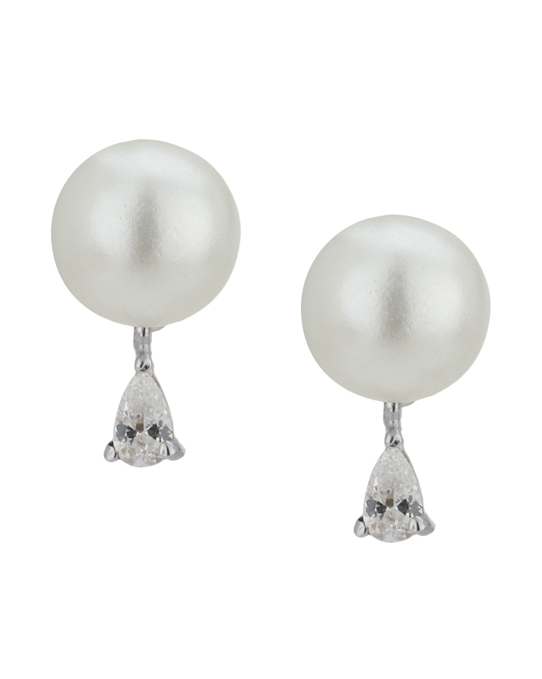 Carlton London Rhodium Plated Off-White Pearl Stud Earring For Women