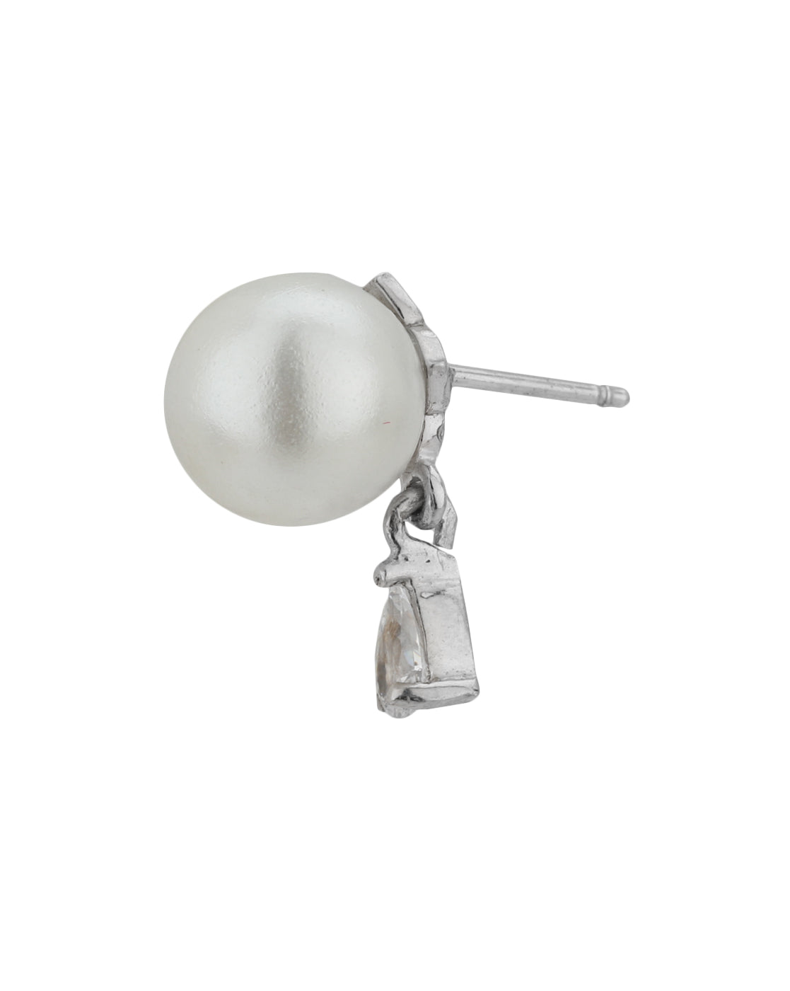 Carlton London Rhodium Plated Off-White Pearl Stud Earring For Women