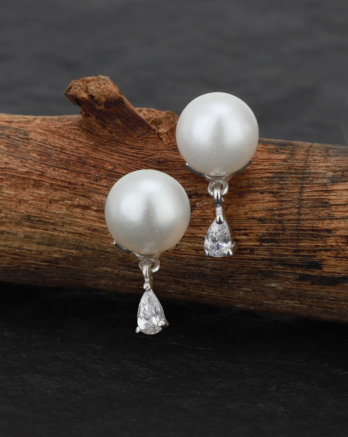 Carlton London Rhodium Plated Off-White Pearl Stud Earring For Women