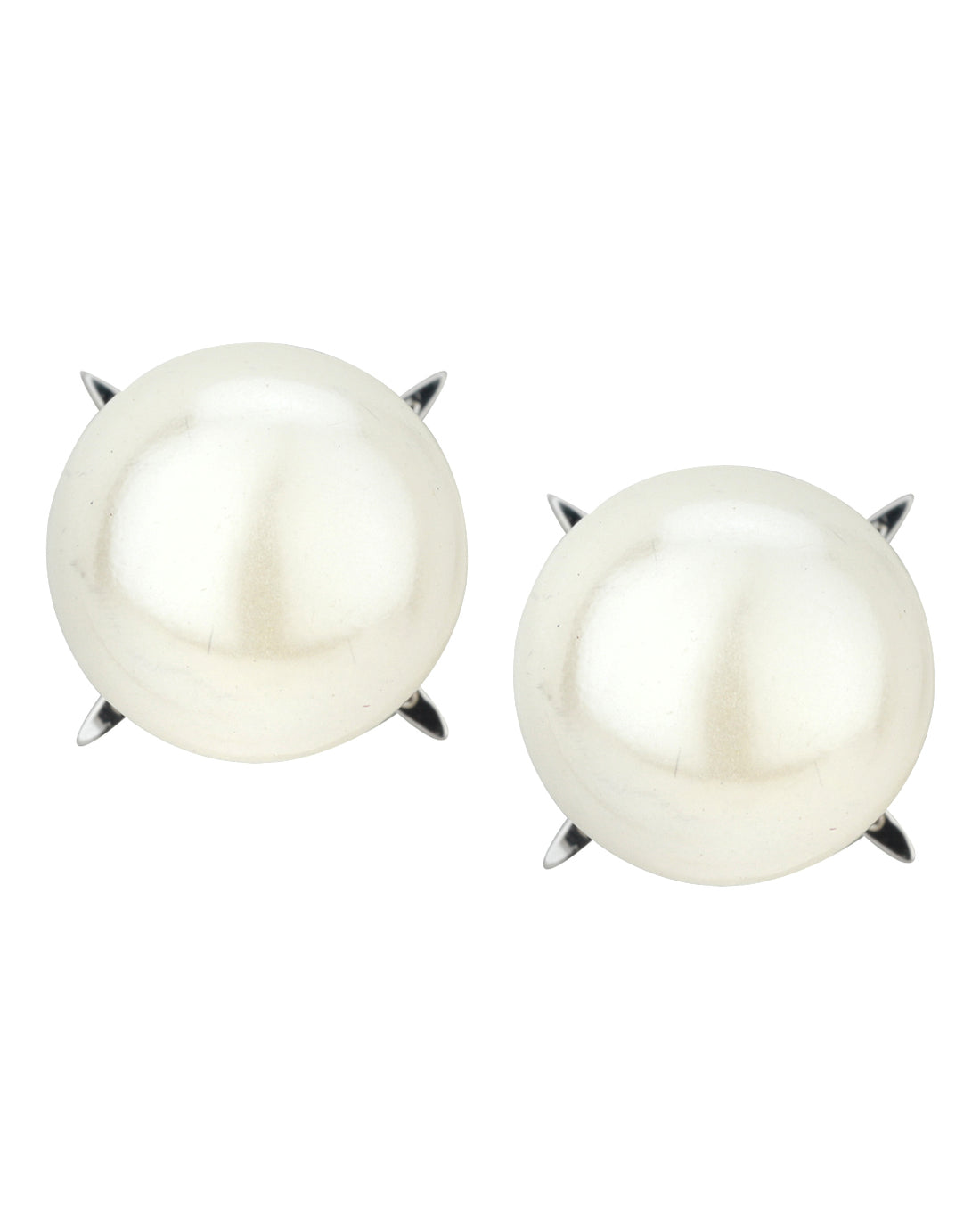 Carlton London Rhodium Plated White Pearl Cz Spiked Stud Earring For Women