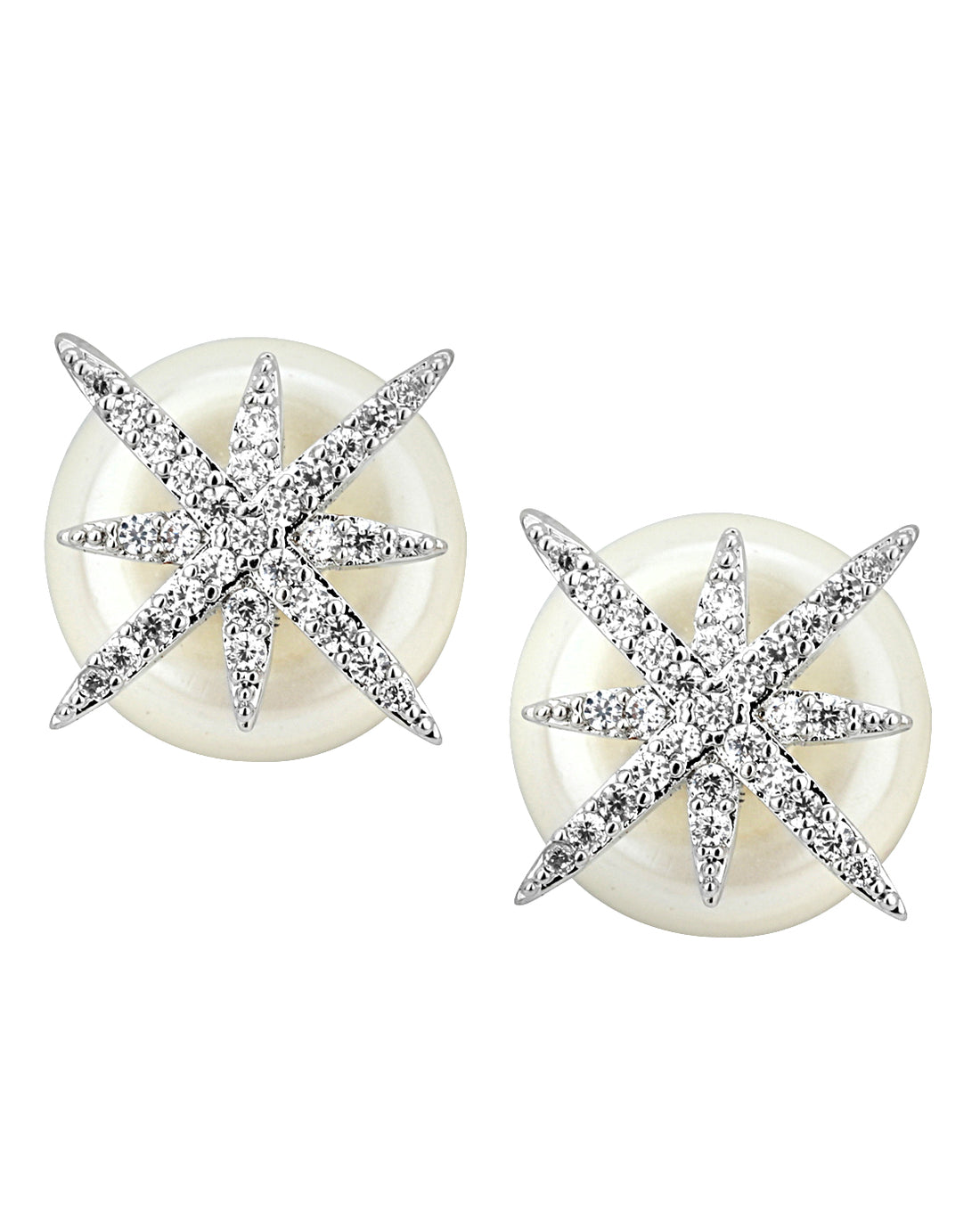 Carlton London Rhodium Plated White Pearl Cz Spiked Stud Earring For Women