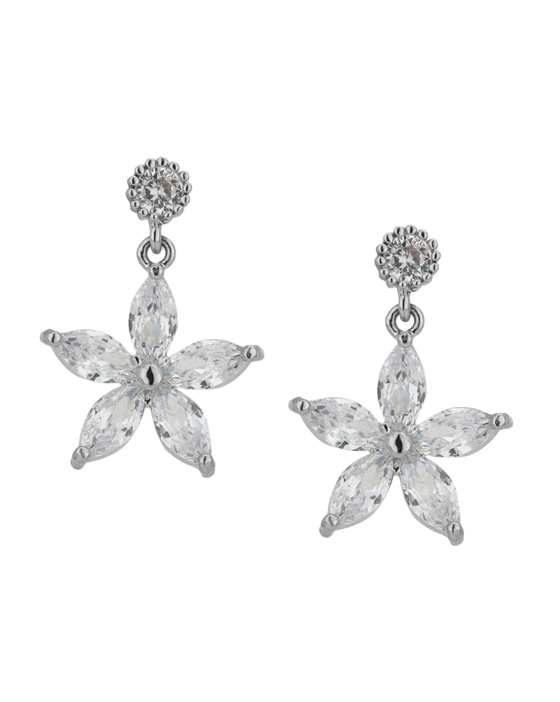 Carlton London Rhodium Plated Cz Floral Drop Earring For Women
