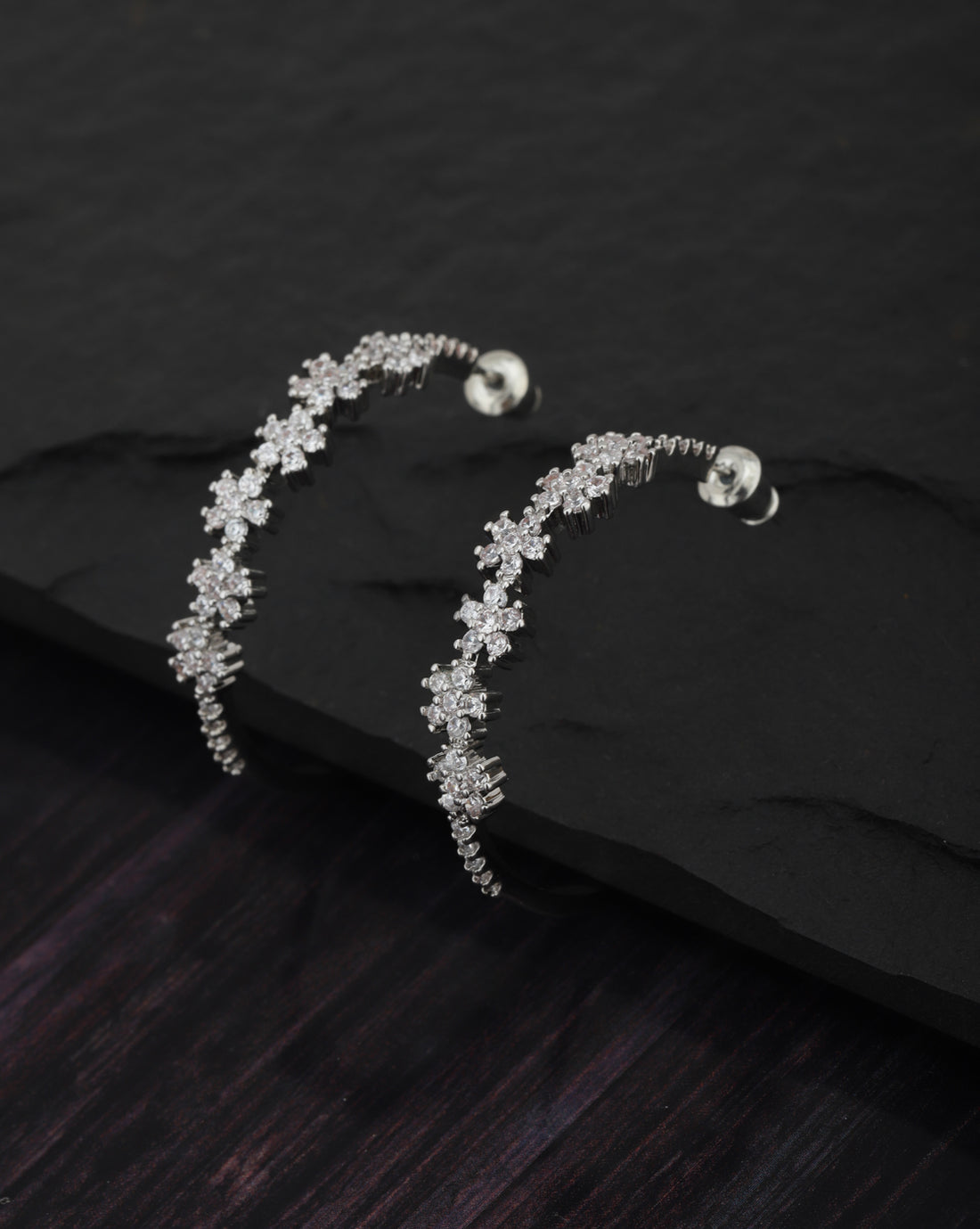 Carlton London Rhodium Plated Cz Circular Half Hoop Earring For Women