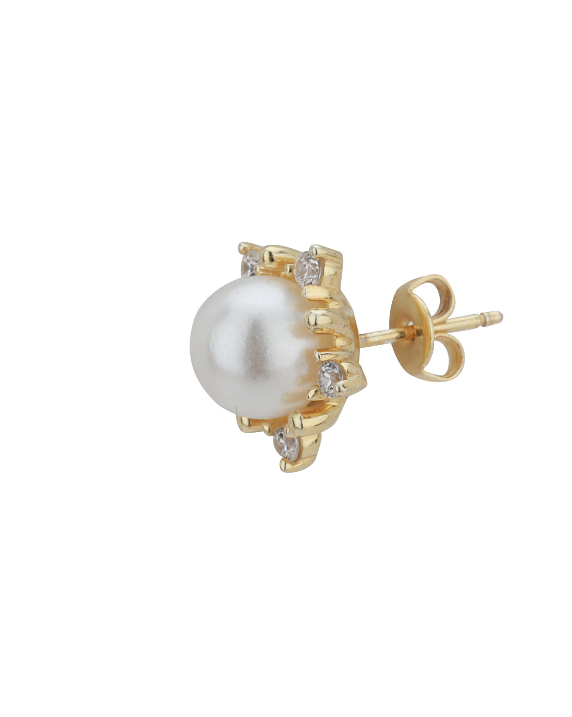 Carlton London Gold Plated Cz White Pearl Stud Earring For Women