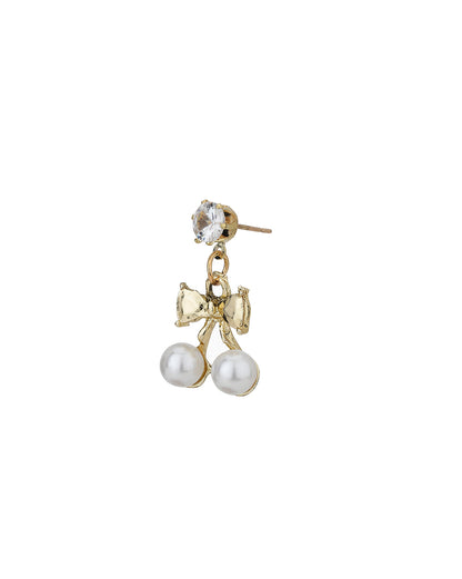 Carlton London Gold Plated Cz White Pearl Bow Drop Earring For Women