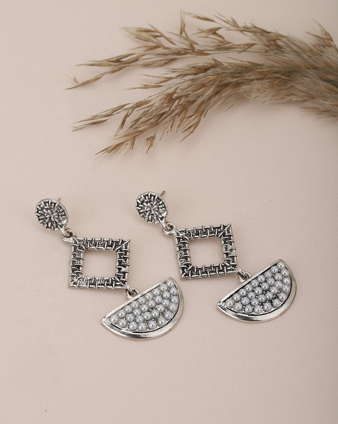 Carlton London Rhodium Plated White Beaded Drop Earring For Women