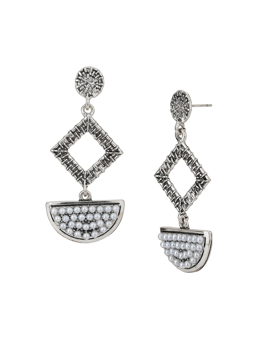 Carlton London Rhodium Plated White Beaded Drop Earring For Women