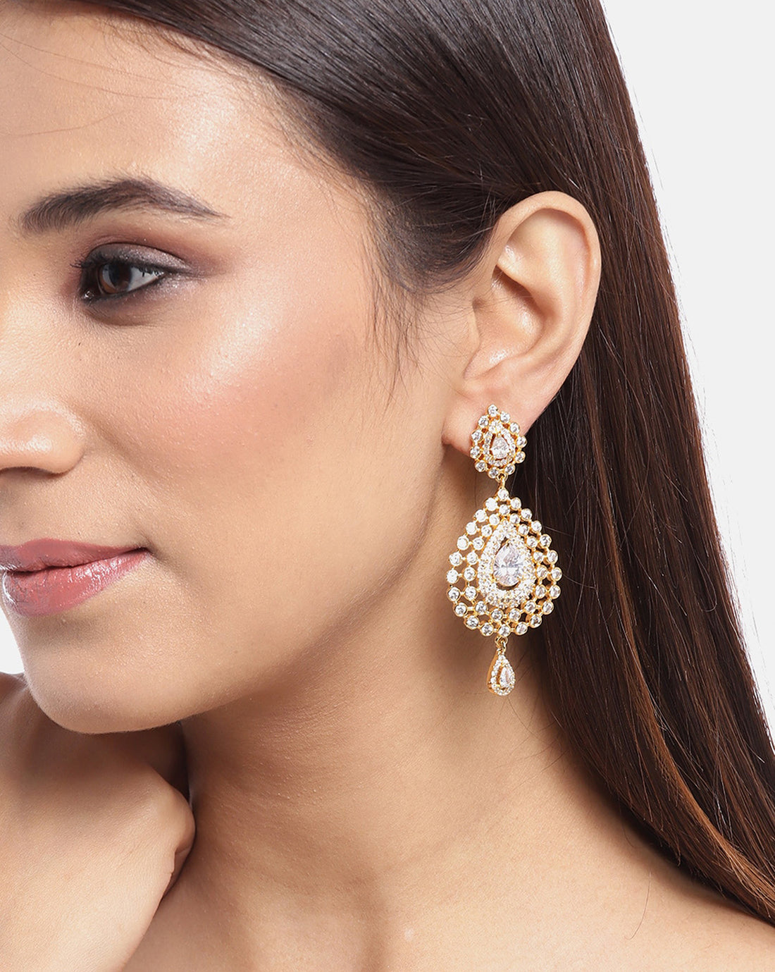 Carlton London Gold Plated Cz Teardrop Drop Earring For Women