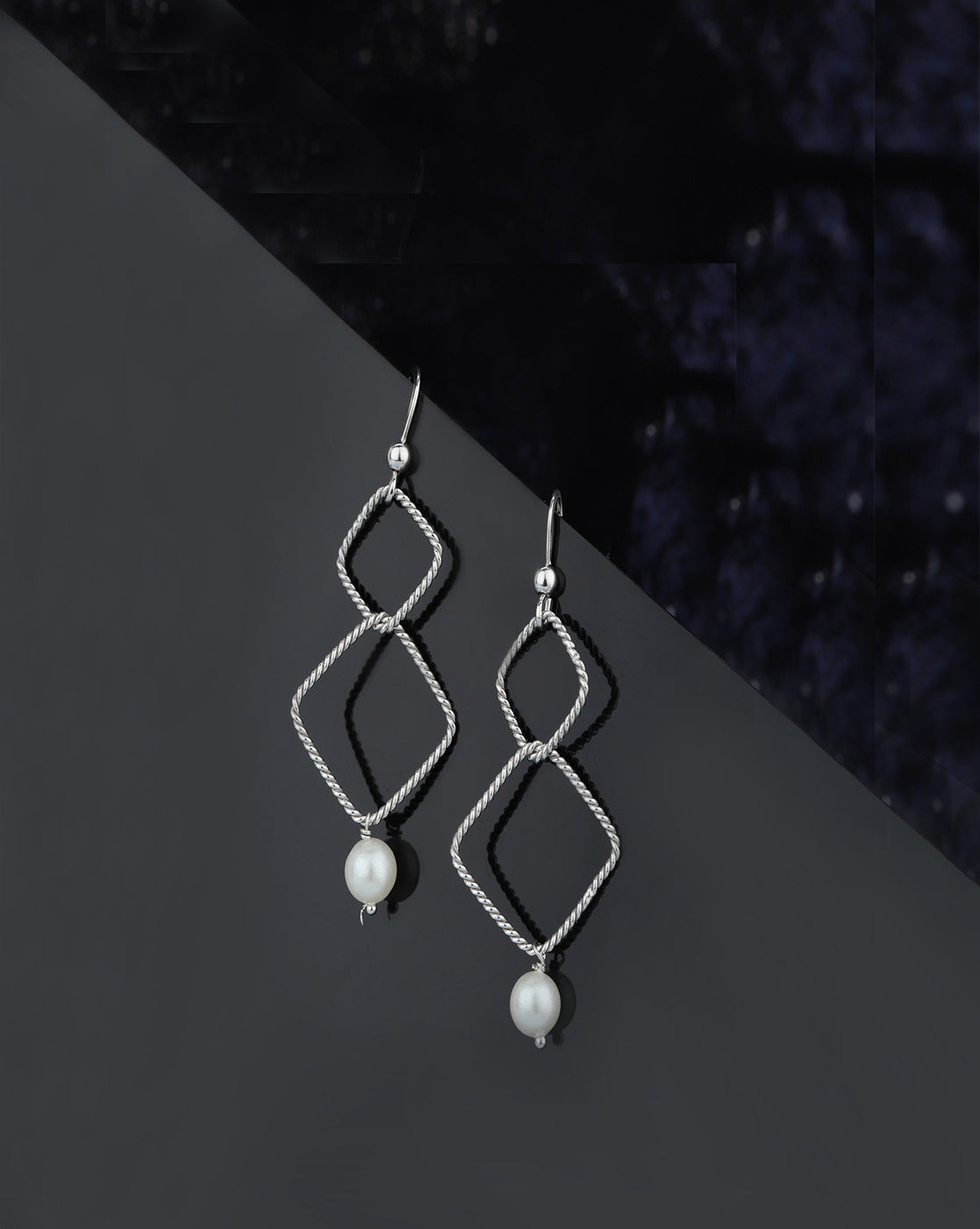 Carlton London Rhodium Plated Drop Earring With Dangling Pearl For Women