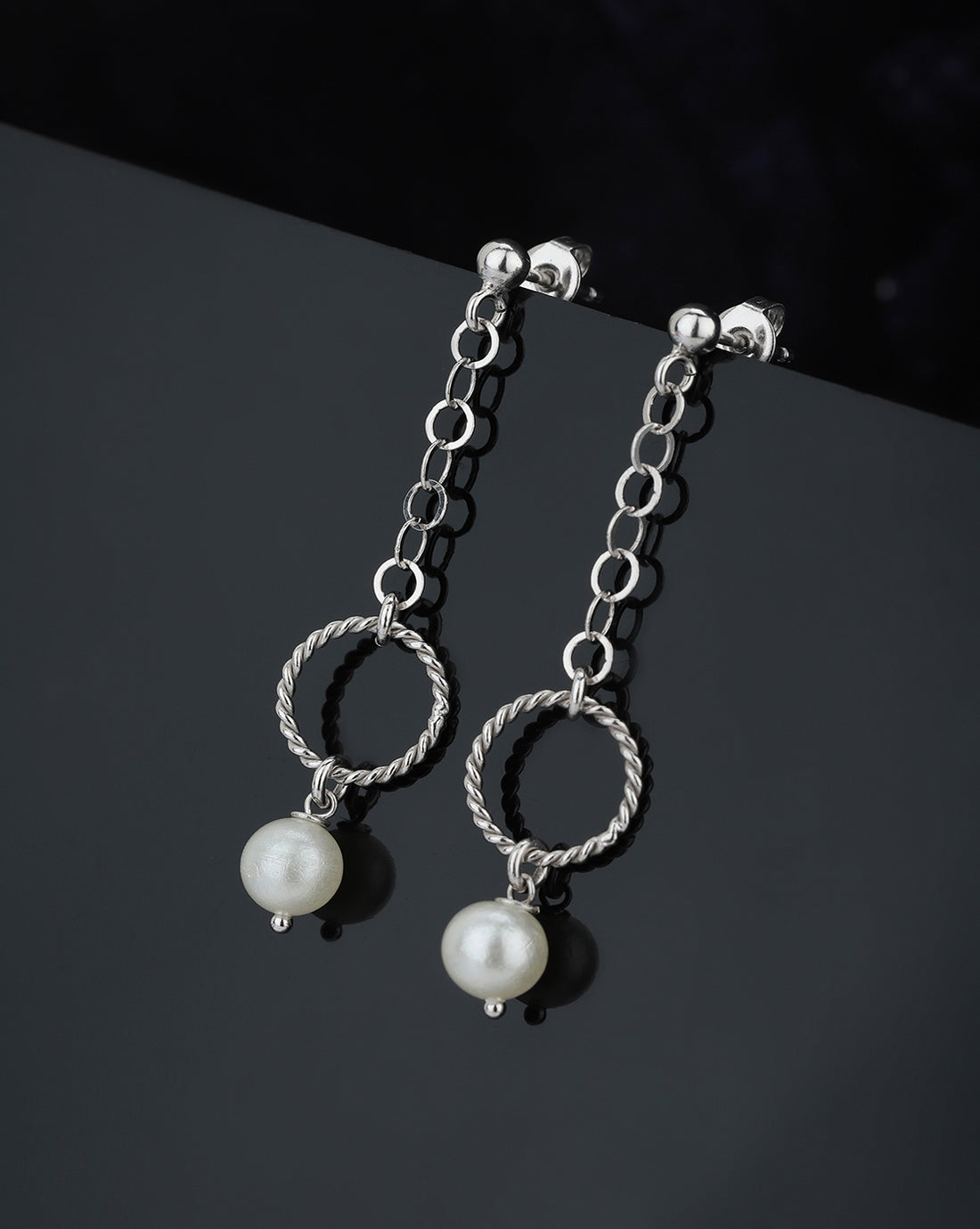 Carlton London Rhodium Plated Circular Drop Earring With Dangling Pearl For Women