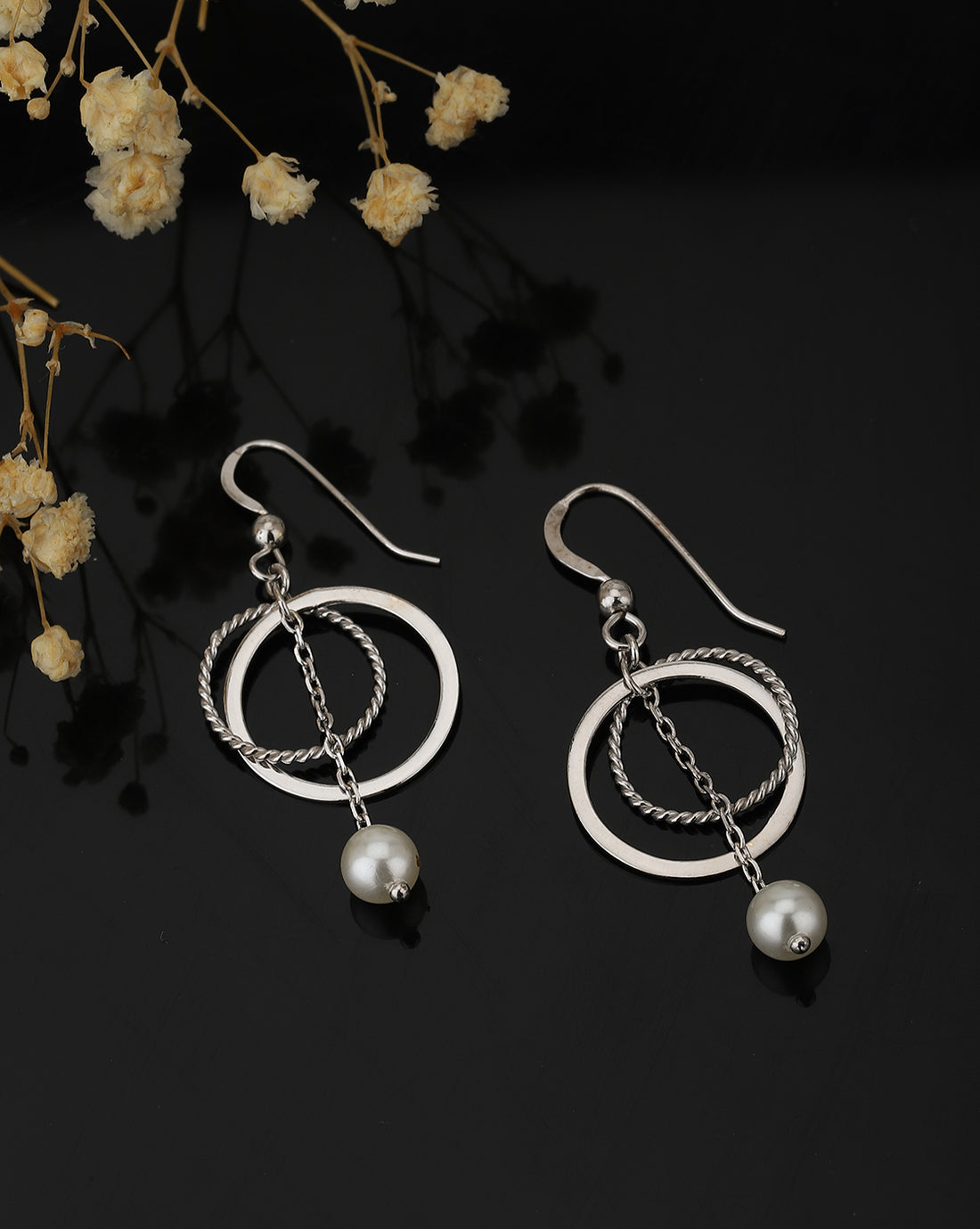 Carlton London Rhodium Plated Drop Earring With Dangling Pearl For Women