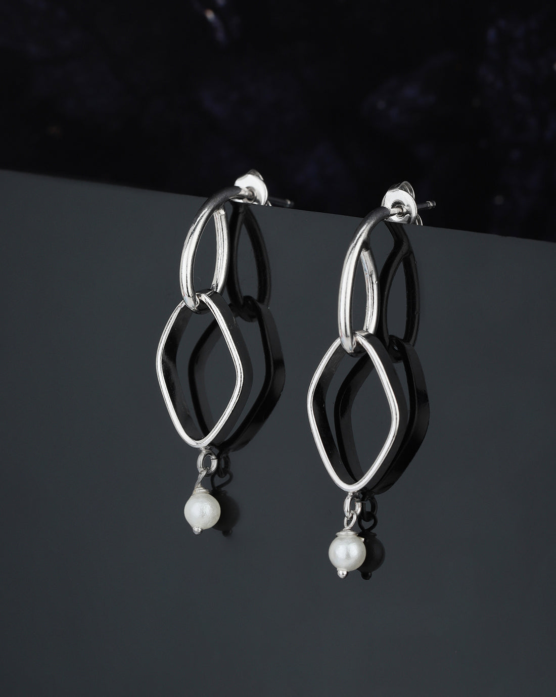 Carlton London Rhodium Plated White Pearl Drop Earring For Women