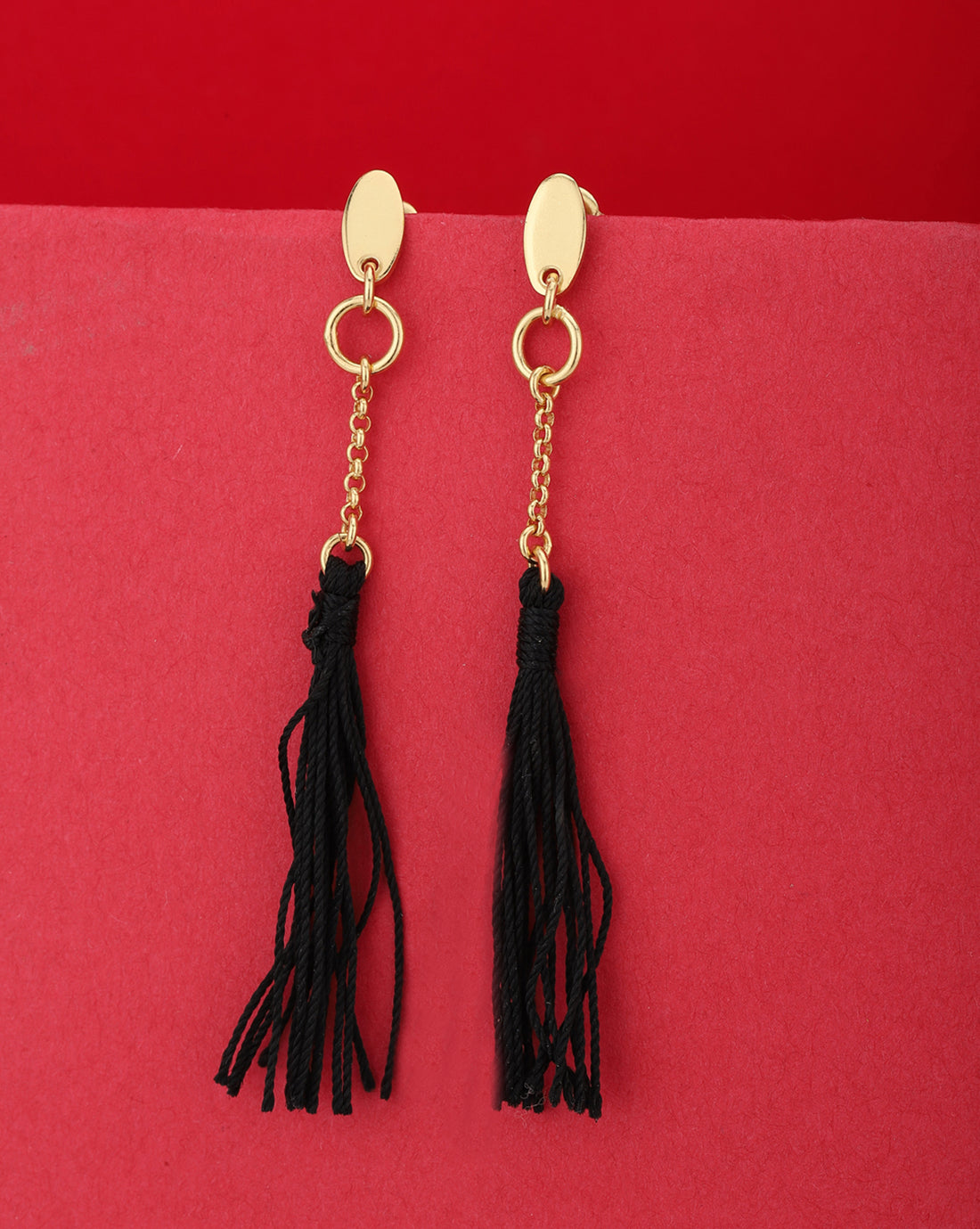 Carlton London Gold Plated Black Tasselled Contemporary Drop Earring For Women