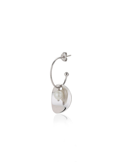 Carlton London Rhodium Plated White Pearl Oval Half Hoop Earring For Women